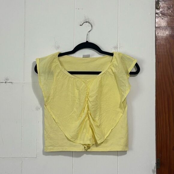 Zara Girls Yellow Cropped Blouse T-Shirt Size 13-14 - Picture 1 of 3